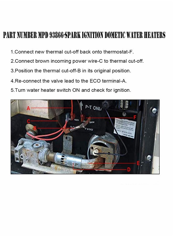 Water Heater Thermal Cutoff Kit for RV, Replacement Part Atwood 93866 Work The Electronic Models # GCH6-4E GCH6-6E G6A-7E G6A-8E GC6AA-9E GCH10A-2E G610-3E GH610-3E XT Series (4)