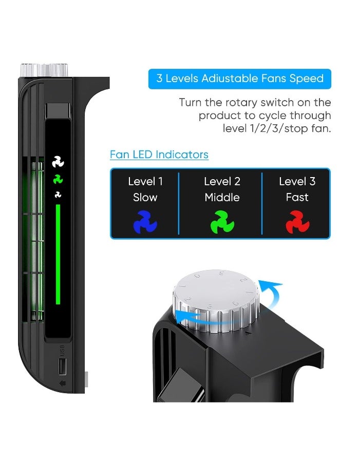 Cooling Fan Accessories for PS5, Centrifugal Three-stop Wind Host Powerful Cooler with Extended USB Port System PS5 CD-ROM and Digital Version (Black)