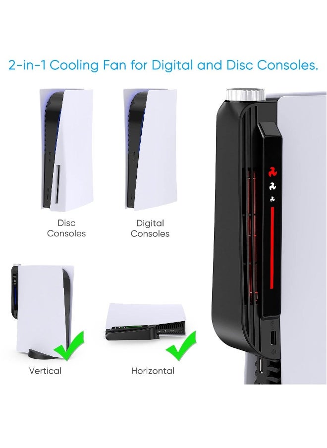Cooling Fan Accessories for PS5, Centrifugal Three-stop Wind Host Powerful Cooler with Extended USB Port System PS5 CD-ROM and Digital Version (Black)