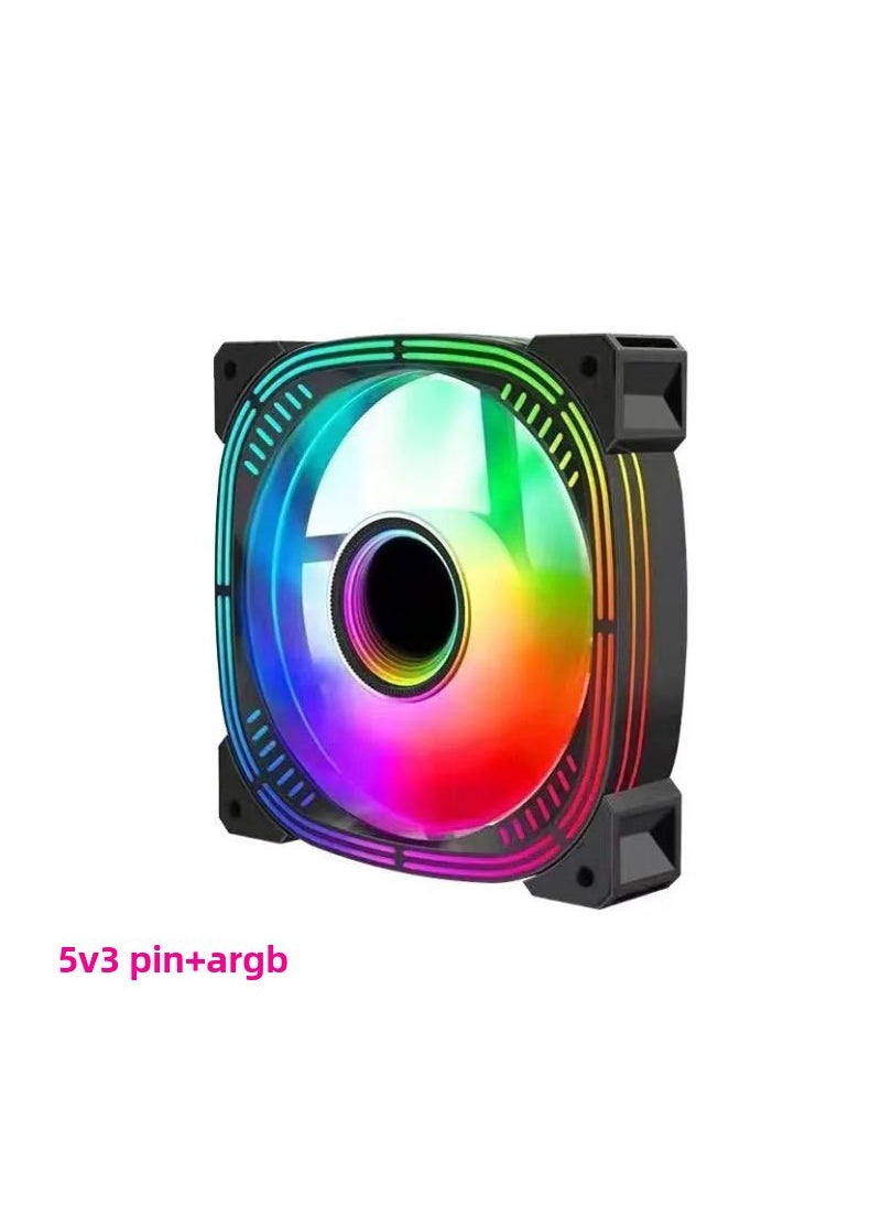 1 x 5 pcs Prism4Pro ARGB Sync 5V3Pin 12CM Case Cooling Fan Prism_Second Generation Black ARGB Reverse Leaf (Work Package)