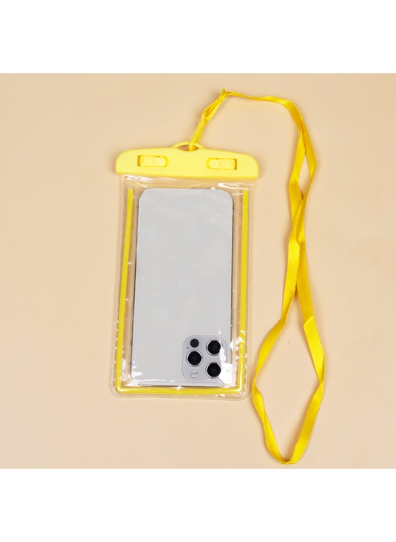 Luminous Waterproof Phone Bag for Swimming Yellow regular lanyard