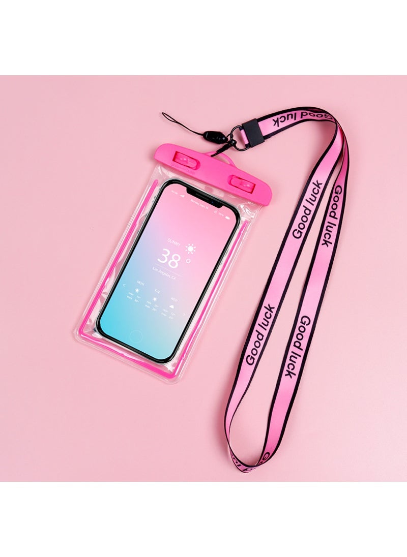 Luminous Waterproof Phone Bag for Swimming Pink + exquisite lanyard