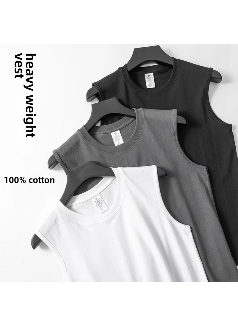 Mens Cotton Tank Top Spring Summer Sleeveless Tee Black Vest