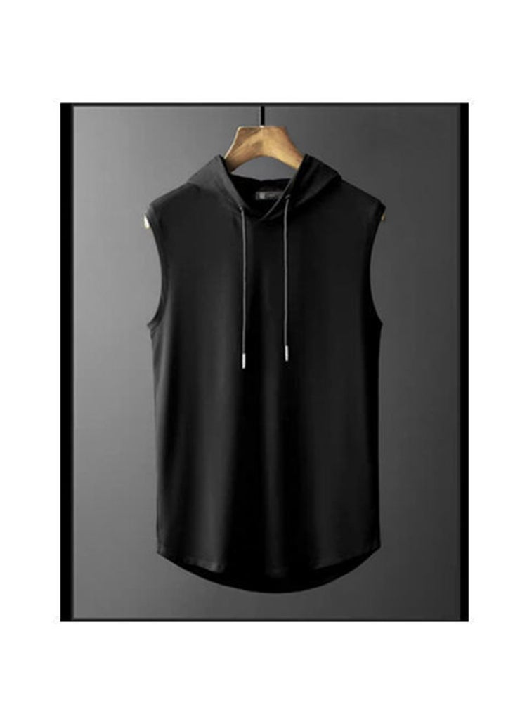 1 x 5 pcs Summer Hooded Vest Men Sleeveless Casual Tank Black vest hooded