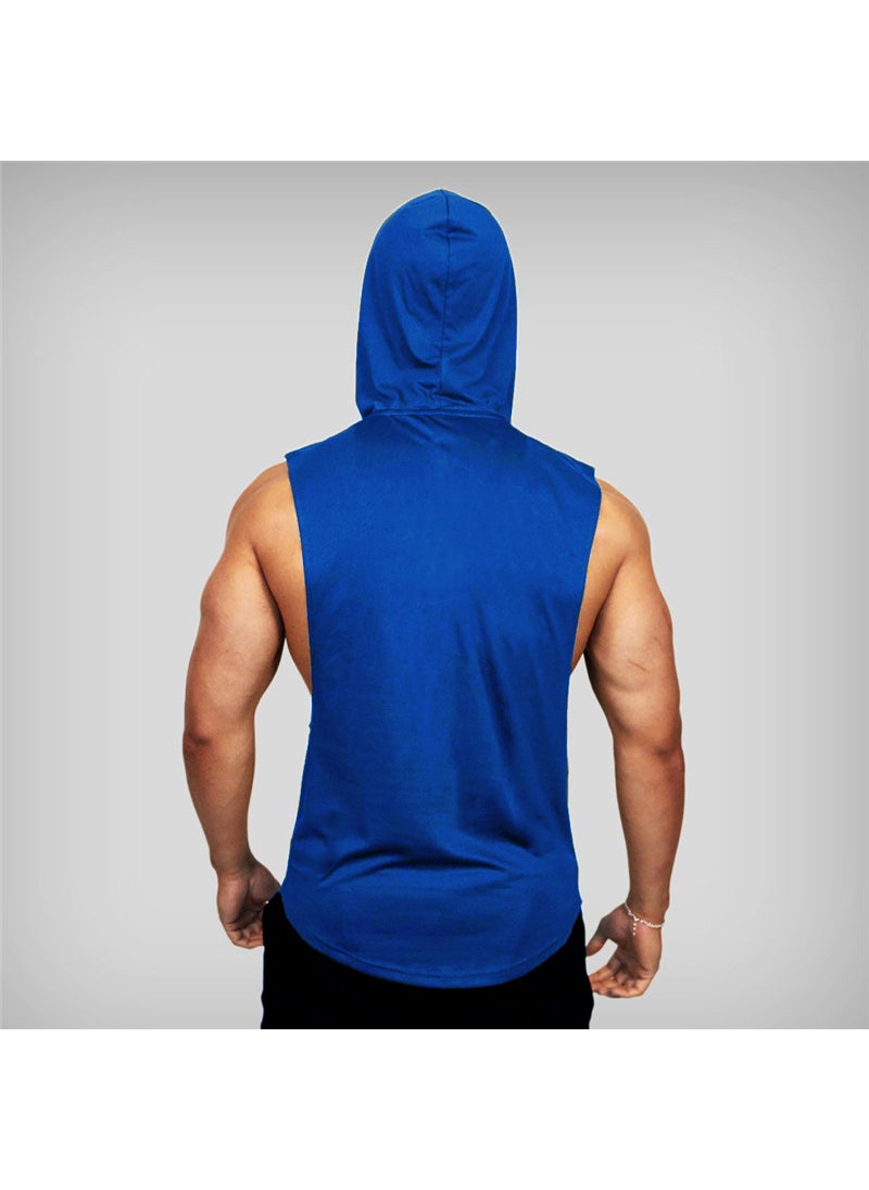 1 x 5 pcs Mens Muscle Loose Cotton Tank Hooded Gym Vest Blue