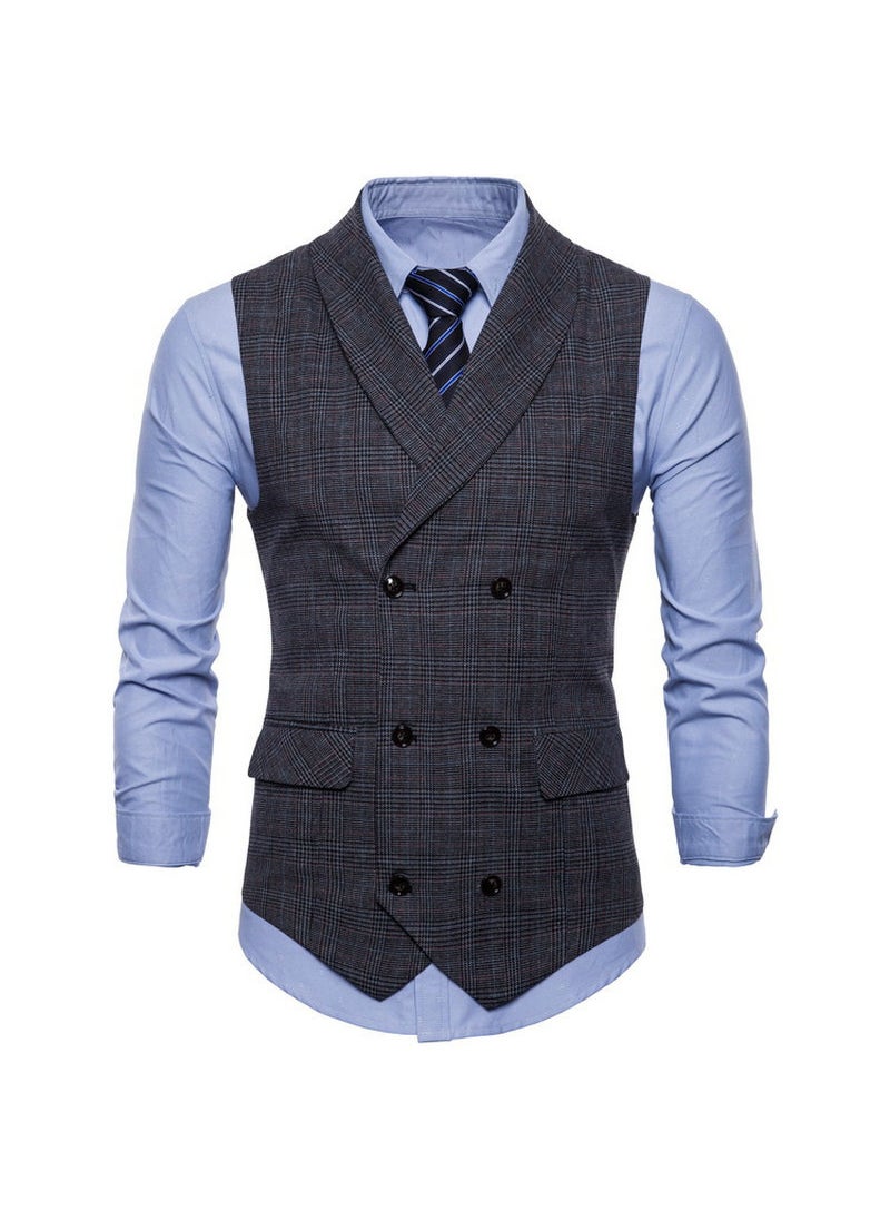 2023 Spring Mens Casual Checkered Vest Dark gray