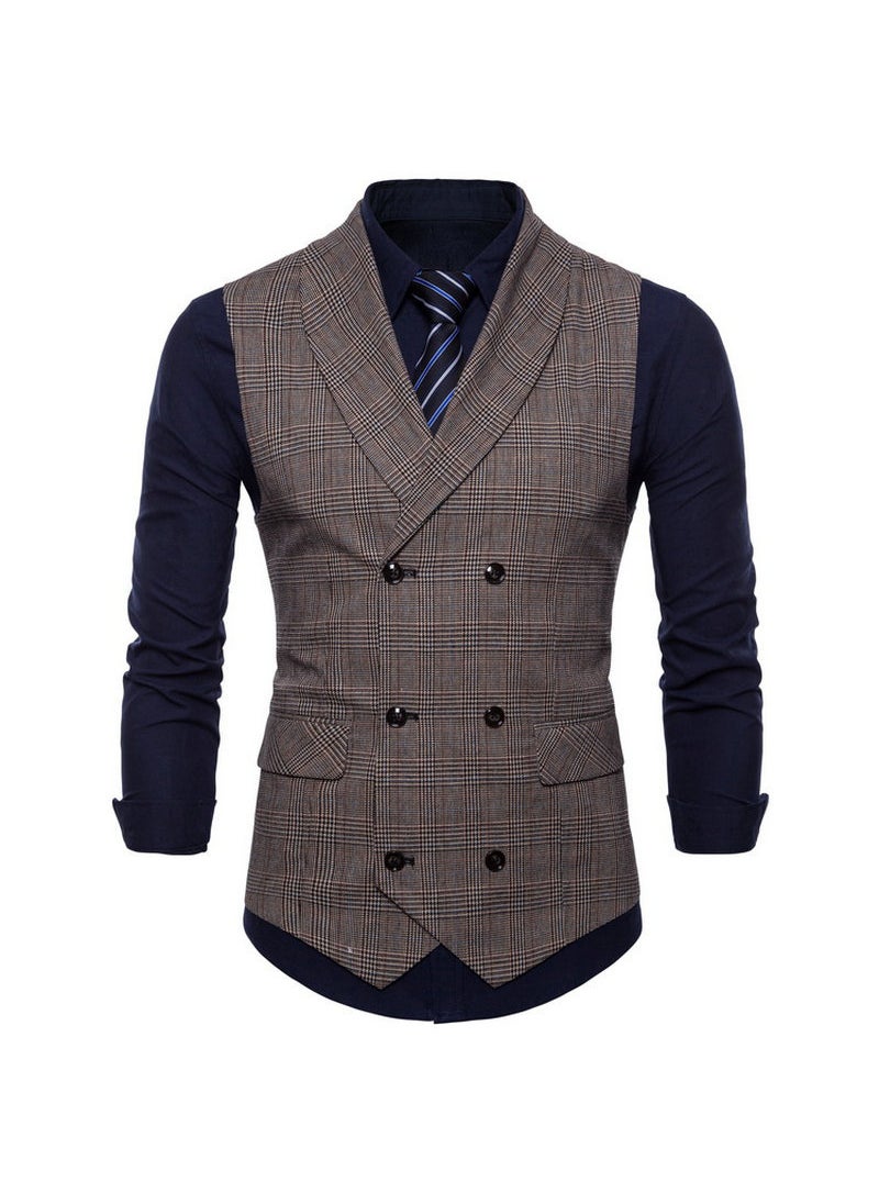 2023 Spring Mens Casual Checkered Vest Coffee