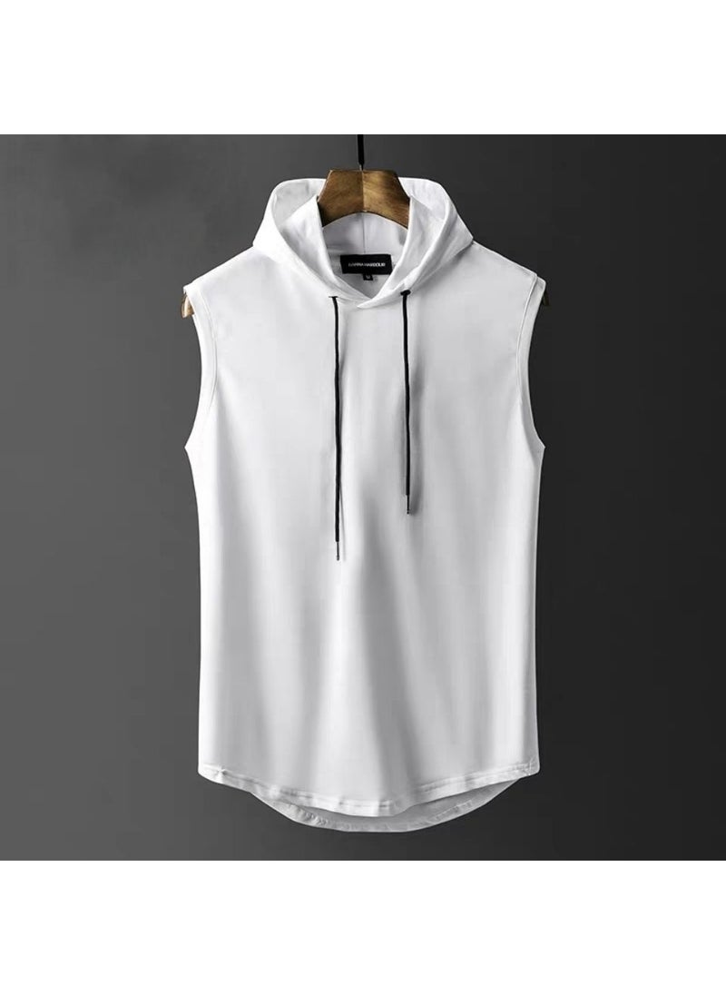 1 x 5 pcs Summer Hooded Vest Men Sleeveless Casual Tank White vest hooded