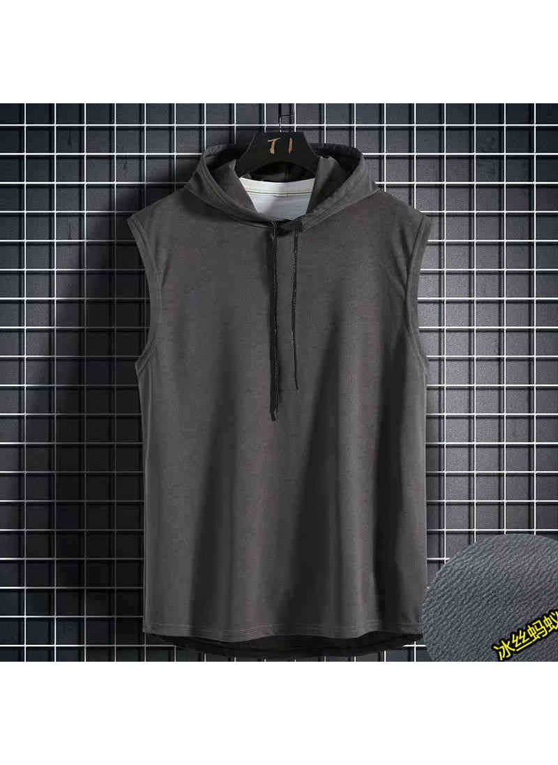 1 x 5 pcs Summer Hooded Vest Men Sleeveless Casual Tank Gray vest hooded