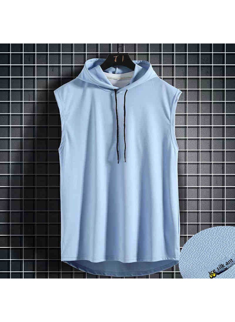 1 x 5 pcs Summer Hooded Vest Men Sleeveless Casual Tank Blue vest hooded