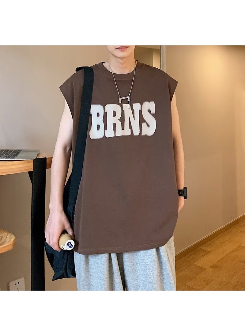 1 x 5 pcs Mens Summer Sleeveless Sports Tank Top Brown