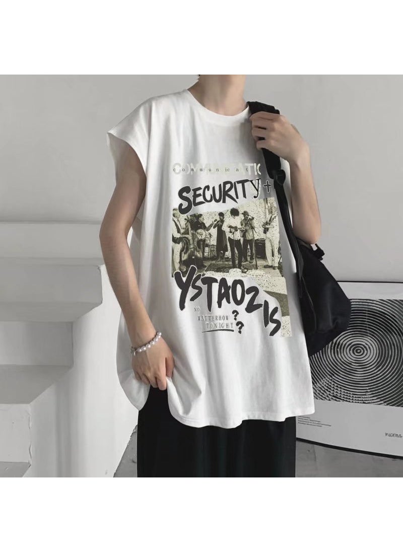 1 x 5 pcs 2023 Mens Sports Tank Top Summer Thin High Street Fashion Loose Sleeveless Tee White