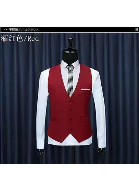 Plus size new suit vest mens non-ironing mens suit vest suit vest Korean style slim waistcoat Red Vest