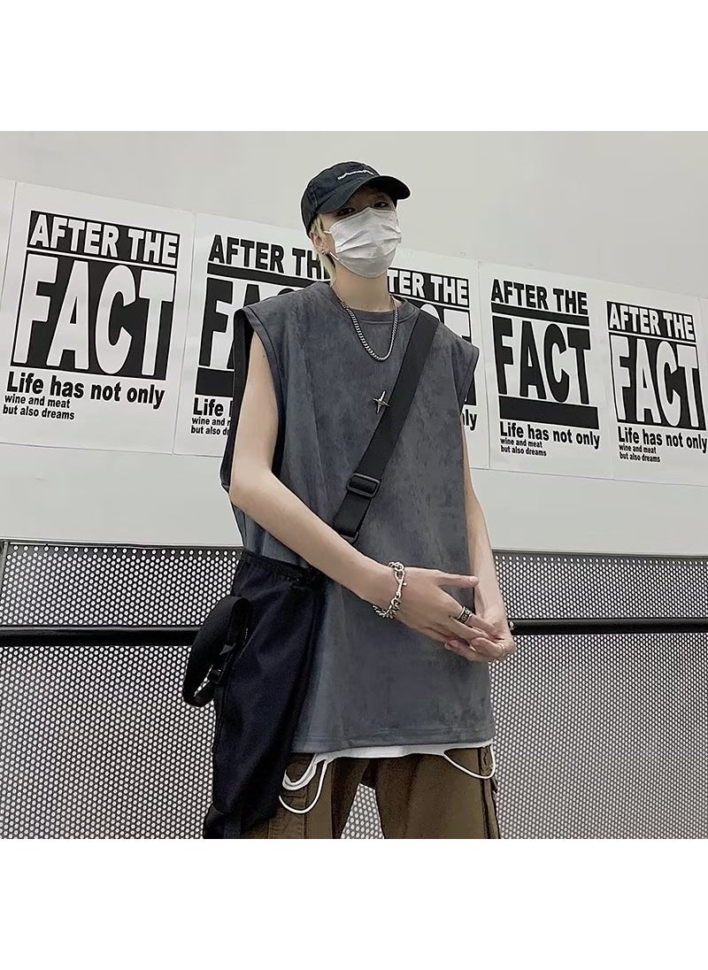 Summer Sleeveless Tee Sporty Loose Fit for Men Dark gray