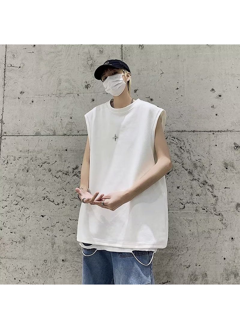 Summer Sleeveless Tee Sporty Loose Fit for Men White