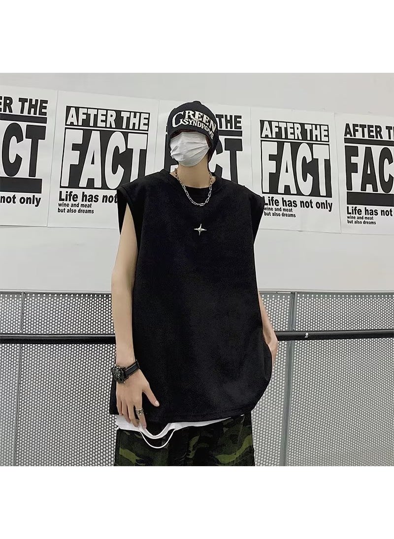 Summer Sleeveless Tee Sporty Loose Fit for Men Black