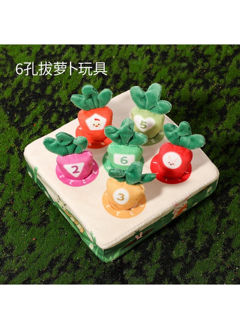 Cross-border in Stock childrens educational early education radish pulling toys 0-3 years old baby toys bite and gnaw plush toys 6-hole radish extraction