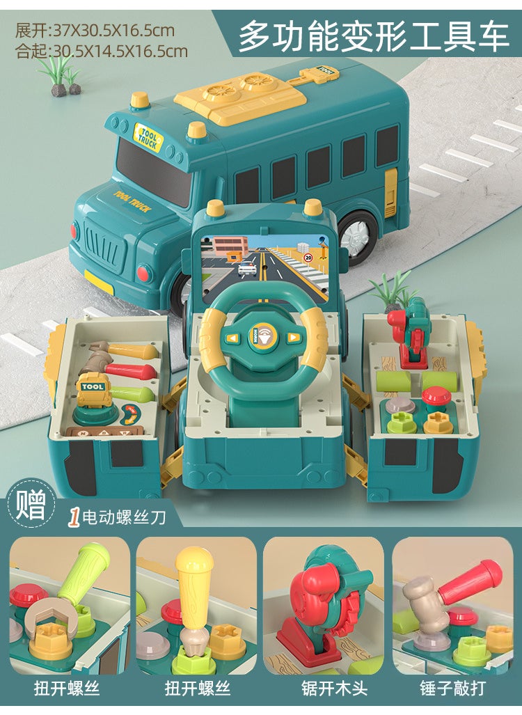 Kids Steering Wheel Bus Toy with Transforming Features The Blue Bus