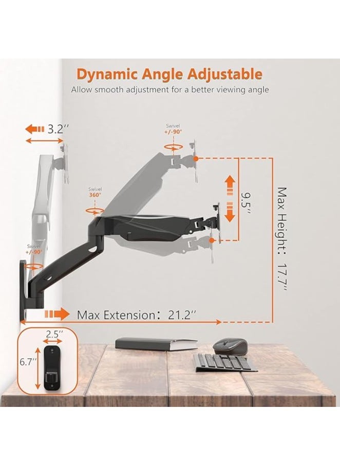 OFFICE Wall Mounted Monitor Stand for 13-32 Inch Monitors| 8Kg Weight Capacity| Monitor Stand for Wall | Adjustable Metal Wall Monitor Mount | Pneumatic Adjustable Monitor Arm