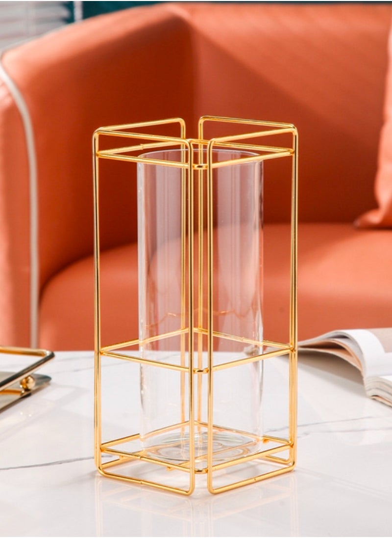 Elegant Gold Square Iron Vase,Elevate Your Space with Timeless Sophistication
