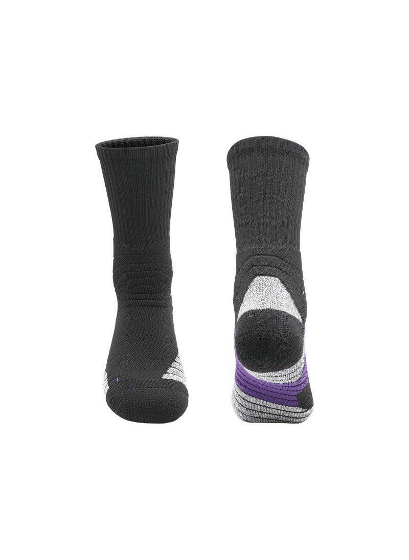 Mens Autumn Winter Basketball Socks Mid-Calf Sweat-Absorbent YCIA3370 Black