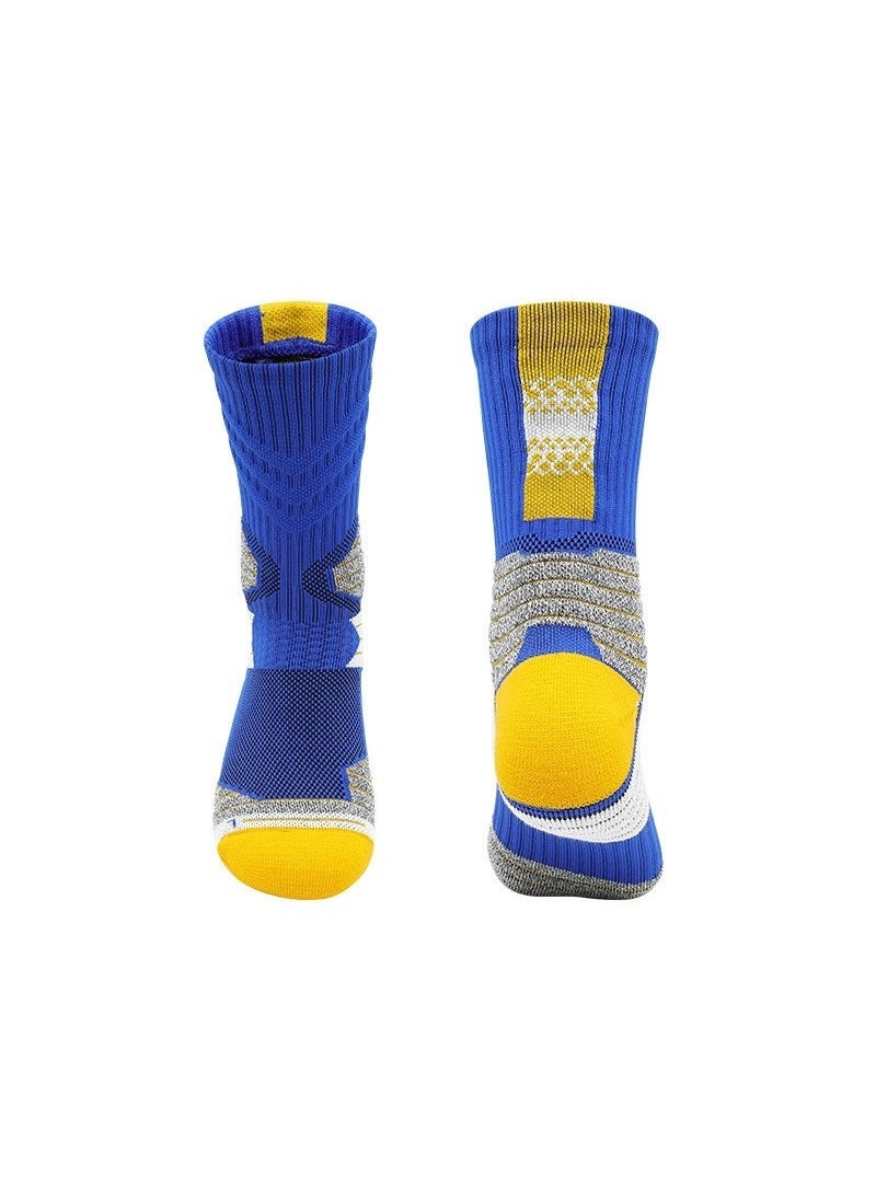 Mens Autumn Winter Basketball Socks Mid-Calf Sweat-Absorbent YCIA3367 colorful blue/yellow