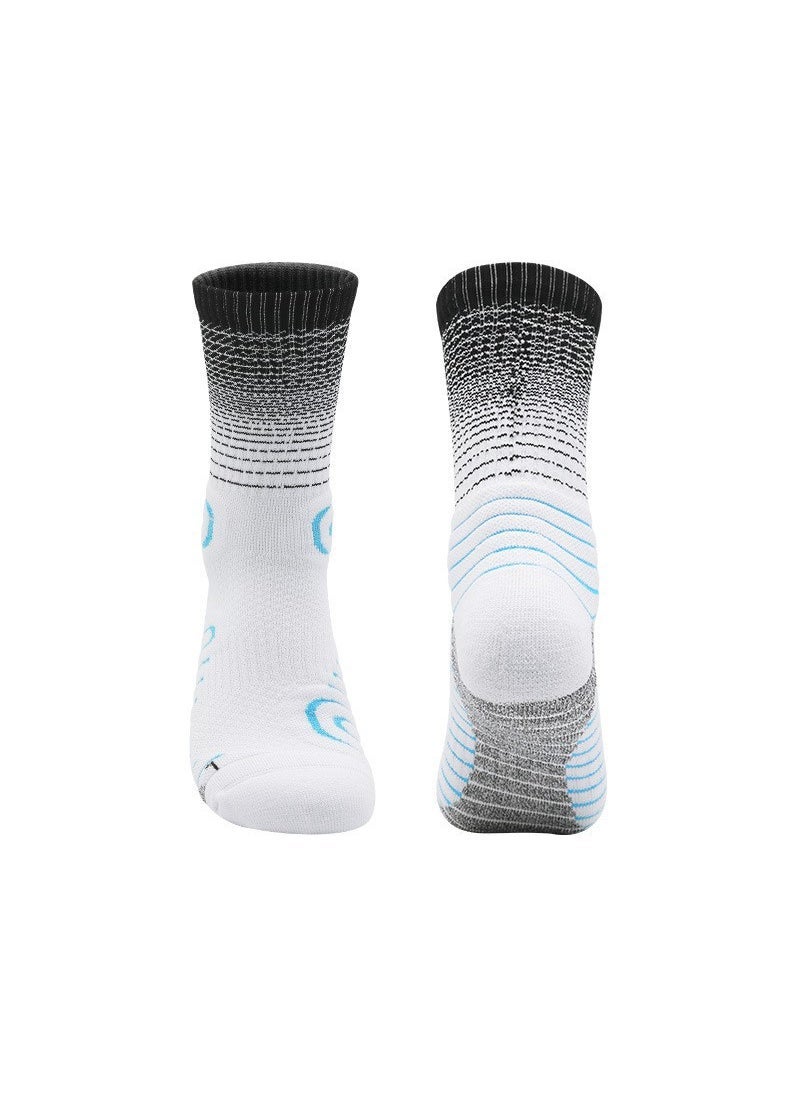 Mens Autumn Winter Basketball Socks Mid-Calf Sweat-Absorbent YCIA3366 black/white