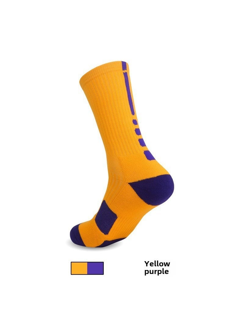 Professional High-Top Basketball Socks Anti-Slip COL304 yellow purple pattern