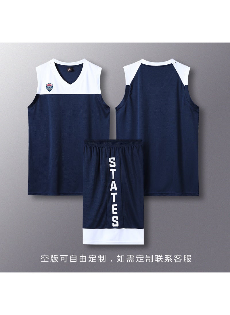 1 x 5 pcs USA Team Basketball Jersey Set Unisex White Blue-Blank Custom