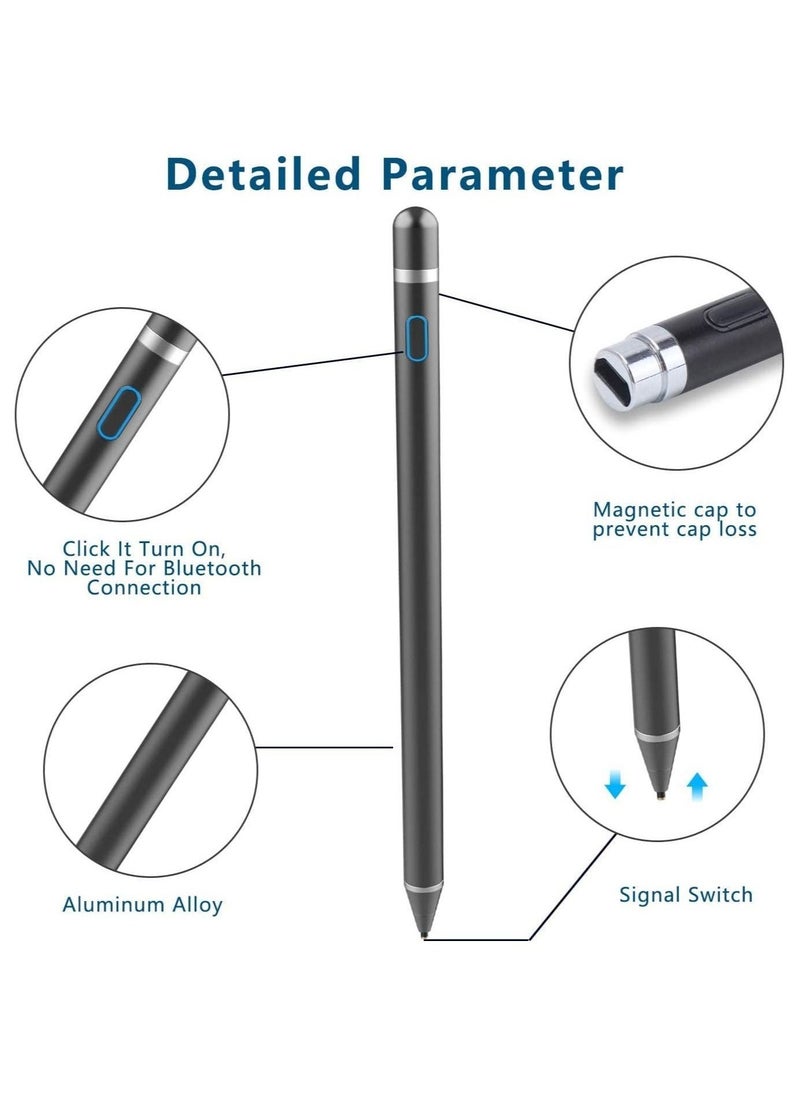 Stylus Pen Digital Pencil Fine Point Active Pen for Touch Screens, Compatible with phone Tablets (Black)