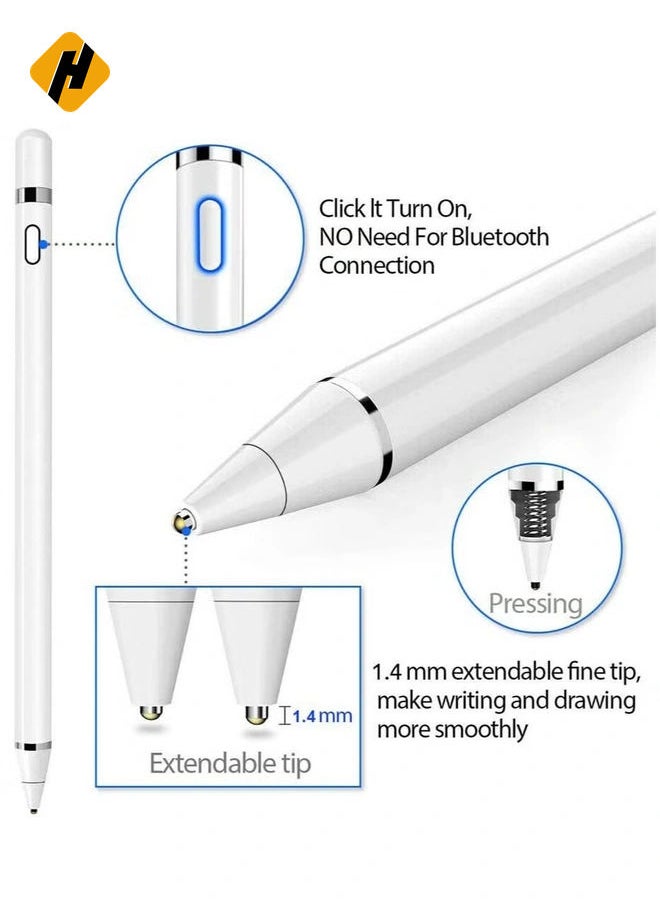 Stylus Pencil Compatible for Apple,Active Stylus Pen for Touch Screens, 1.5mm Metal Fine Point High Sensitivity Digital Stylus Pen Compatible with iPad,Android Tablet and Other Touch Screen (White)