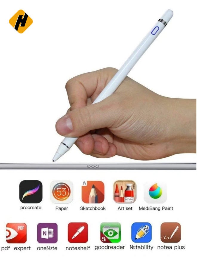 Stylus Pencil Compatible for Apple,Active Stylus Pen for Touch Screens, 1.5mm Metal Fine Point High Sensitivity Digital Stylus Pen Compatible with iPad,Android Tablet and Other Touch Screen (White)