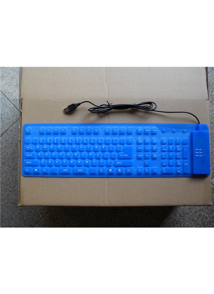 109-Key Silicone Foldable Keyboard Waterproof Blue