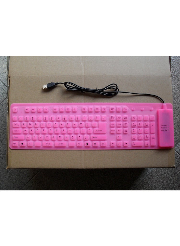 109-Key Silicone Foldable Keyboard Waterproof Pink