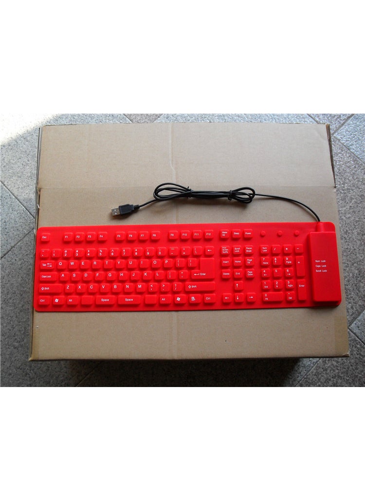 109-Key Silicone Foldable Keyboard Waterproof Red