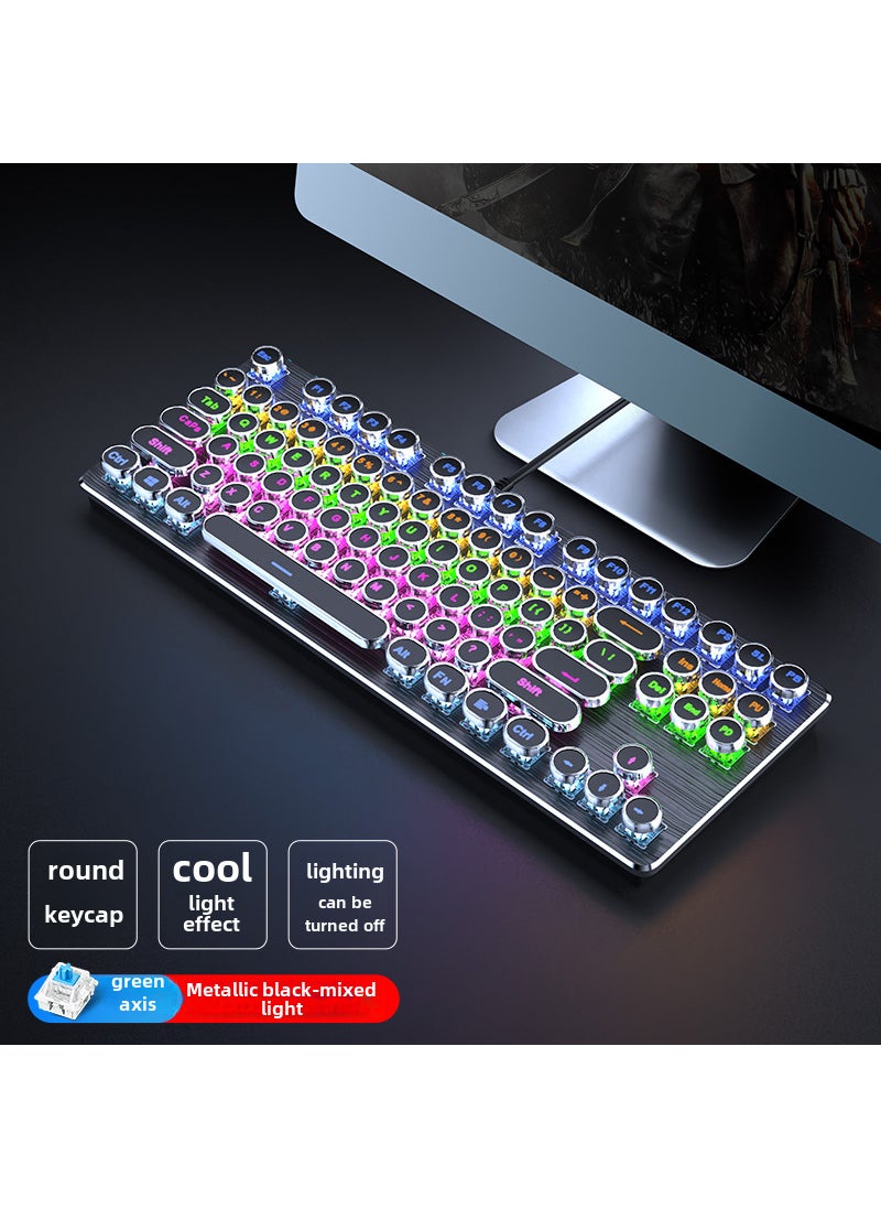 1 x 5 pcs TK100 Vintage Punk Mechanical Keyboard with Lighting Metal Black [Mixed Light-Green Shaft] 87 Key Punk Edition