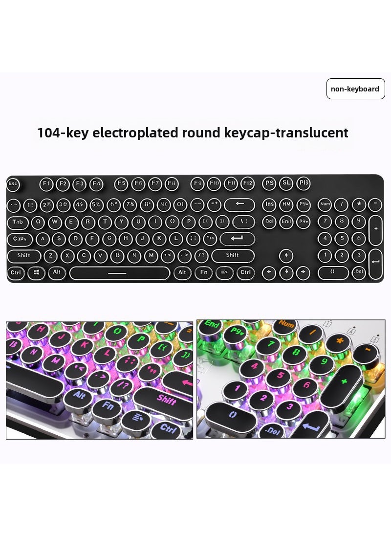 1 x 5 pcs TK100 Vintage Punk Mechanical Keyboard with Lighting Retro plating black transparent key CAP + key puller