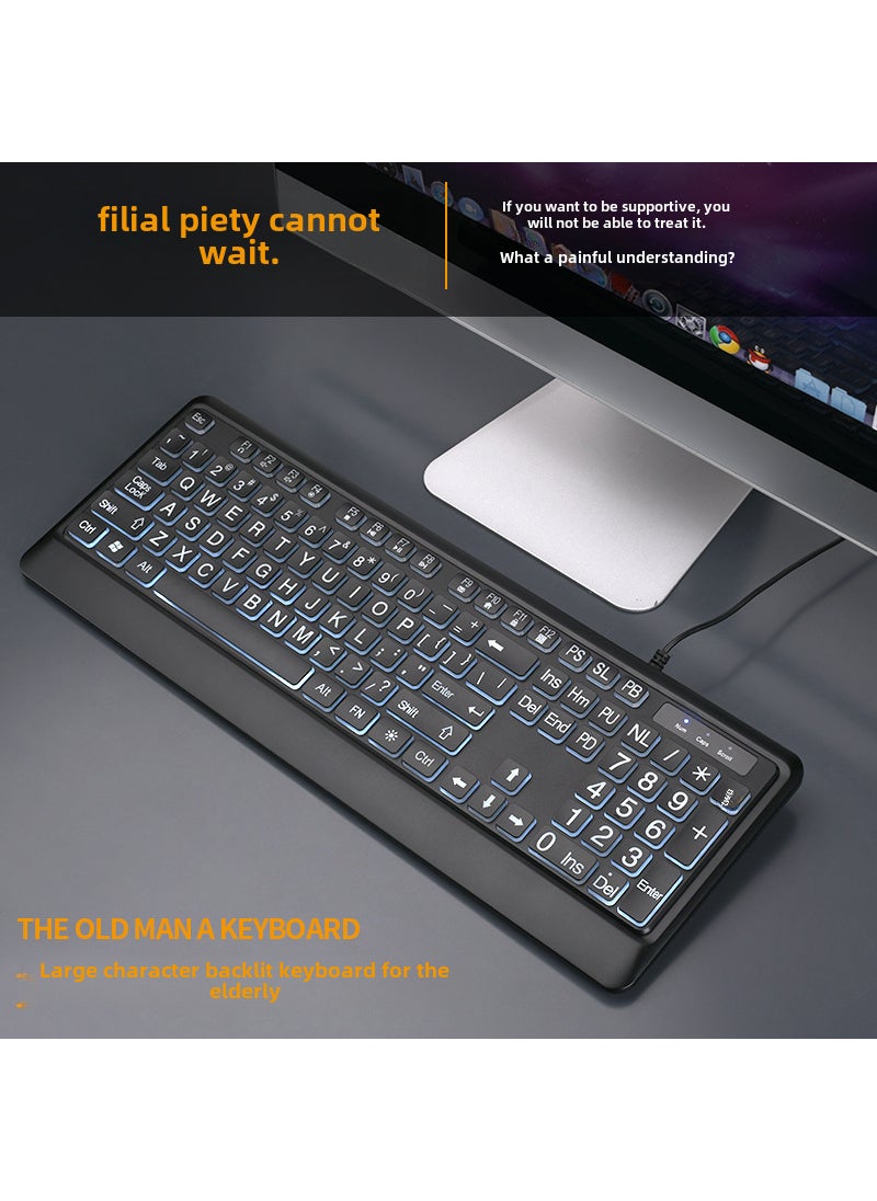 Backlit Large Font Keyboard for Elderly Luminous version-large font-wired keyboard