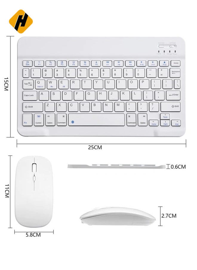 Ultra-Slim Bluetooth Keyboard and Mouse Combo Rechargeable Portable Wireless Keyboard Mouse Set for Apple iPad iPhone iOS 13 and Above Samsung Tablet Phone Smartphone Android Windows (White