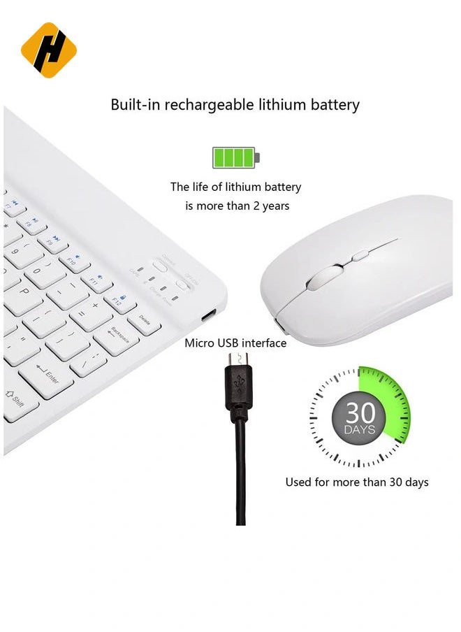 Ultra-Slim Bluetooth Keyboard and Mouse Combo Rechargeable Portable Wireless Keyboard Mouse Set for Apple iPad iPhone iOS 13 and Above Samsung Tablet Phone Smartphone Android Windows (White