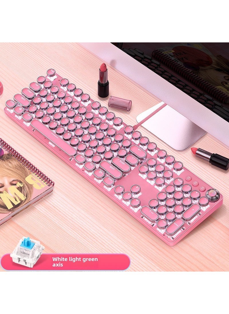 Pink Blue Round Key Punk Mechanical Keyboard Sakura powder [White Light/Green Shaft] Punk version with multimedia Knob