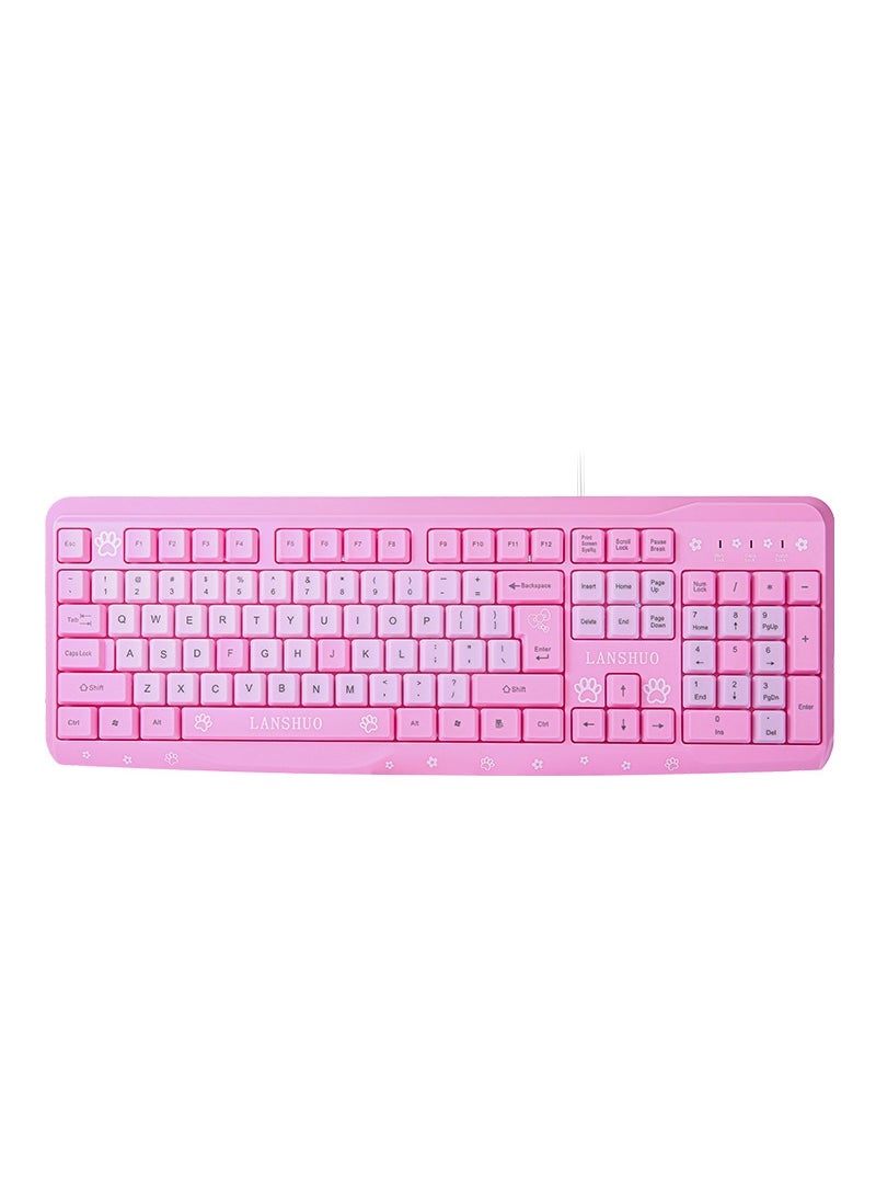 1 x 5 pcs Waterproof Keyboard for Home Use Wired full pink keyboard