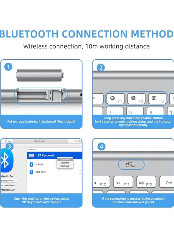 Wireless Bluetooth Keyboard, Ultra-Slim Silent Portable Mini Keyboard for iPad/Tablet/Mac/Laptop/Desktop- Silver
