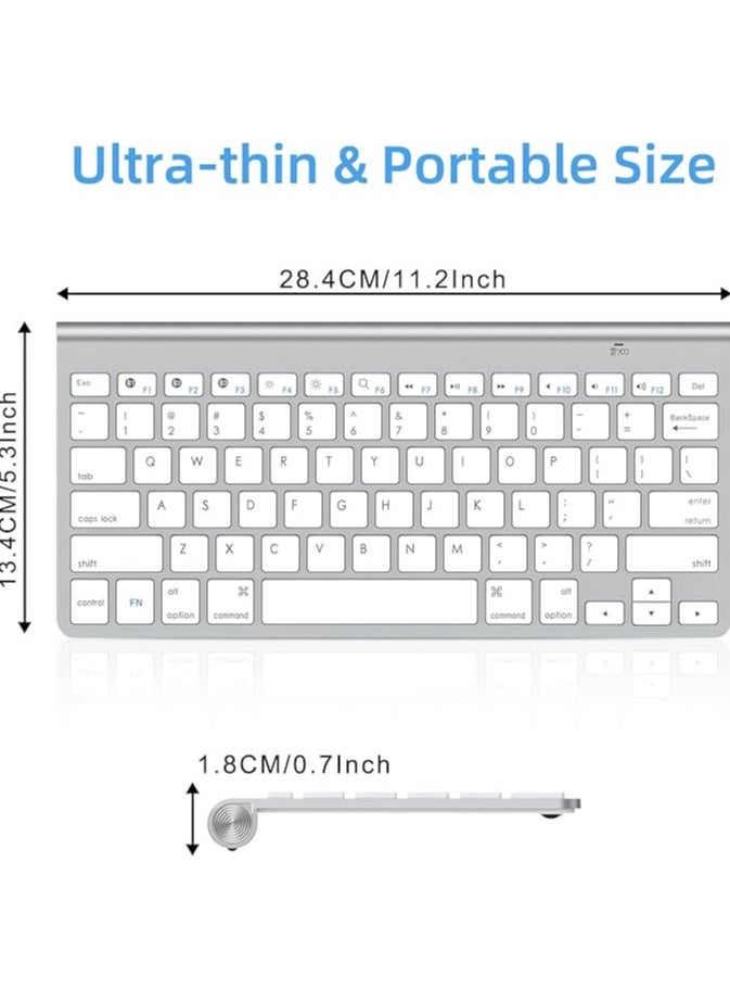 Wireless Bluetooth Keyboard, Ultra-Slim Silent Portable Mini Keyboard for iPad/Tablet/Mac/Laptop/Desktop- Silver