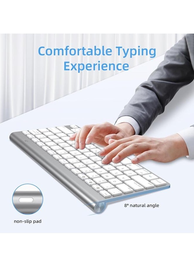 Wireless Bluetooth Keyboard, Ultra-Slim Silent Portable Mini Keyboard for iPad/Tablet/Mac/Laptop/Desktop- Silver