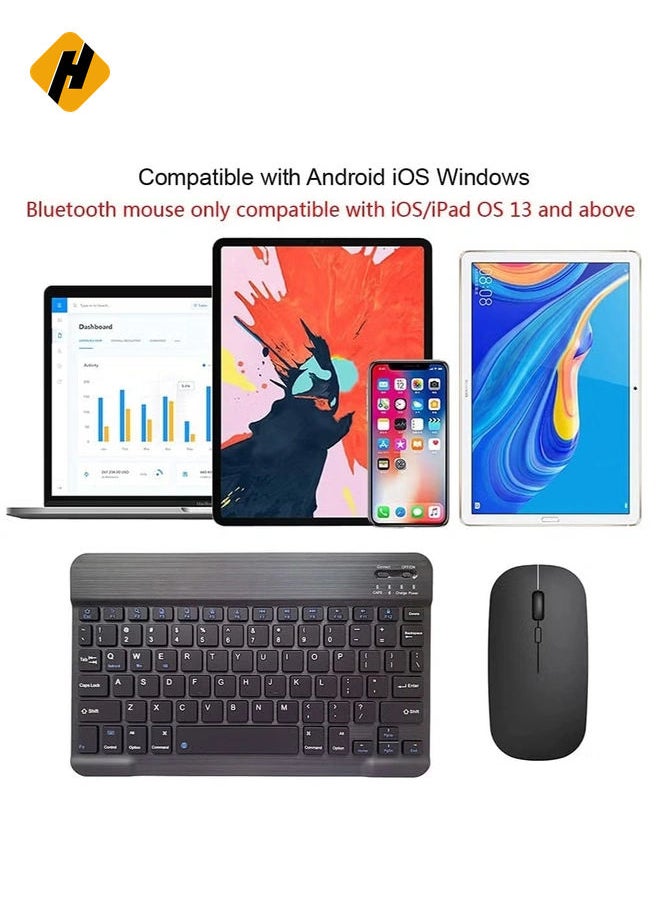 Rechargeable Bluetooth Keyboard and Mouse Combo Ultra-Slim Portable Compact Wireless Mouse Keyboard Set for Android Windows Tablet Cell Phone iPhone iPad Pro Air Mini, iPad OS/iOS 13 and above (Black)