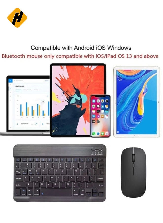 Rechargeable Bluetooth Keyboard and Mouse Combo Ultra-Slim Portable Compact Wireless Mouse Keyboard Set for Android Windows Tablet Cell Phone iPhone iPad Pro Air Mini, iPad OS/iOS 13 and above (Black)