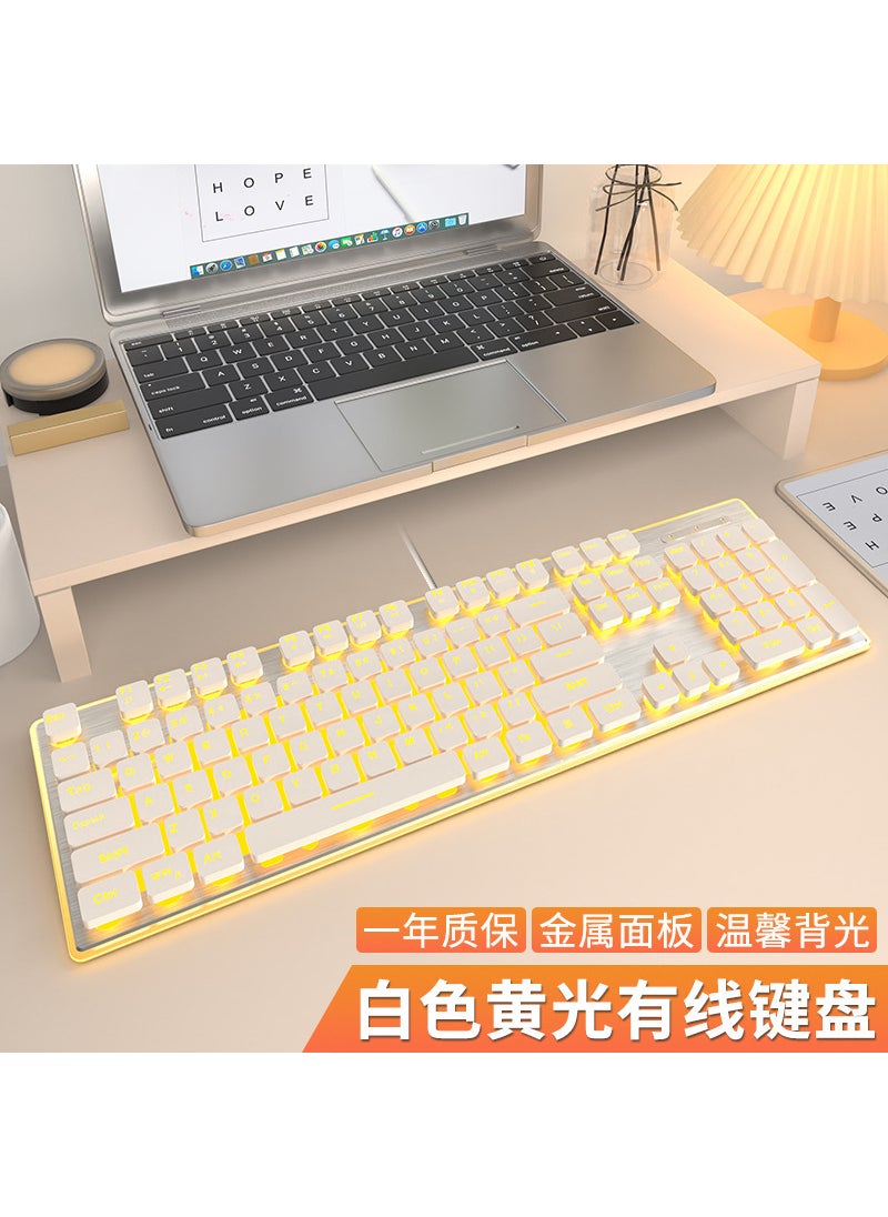 Slim Silent Keyboard  Mouse, Mechanical Feel, Wired Milk White warm light