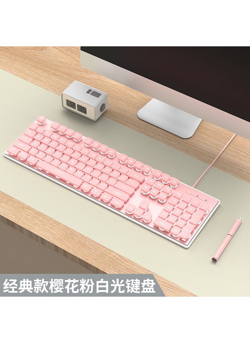 Slim Silent Keyboard  Mouse, Mechanical Feel, Wired Pink White Light