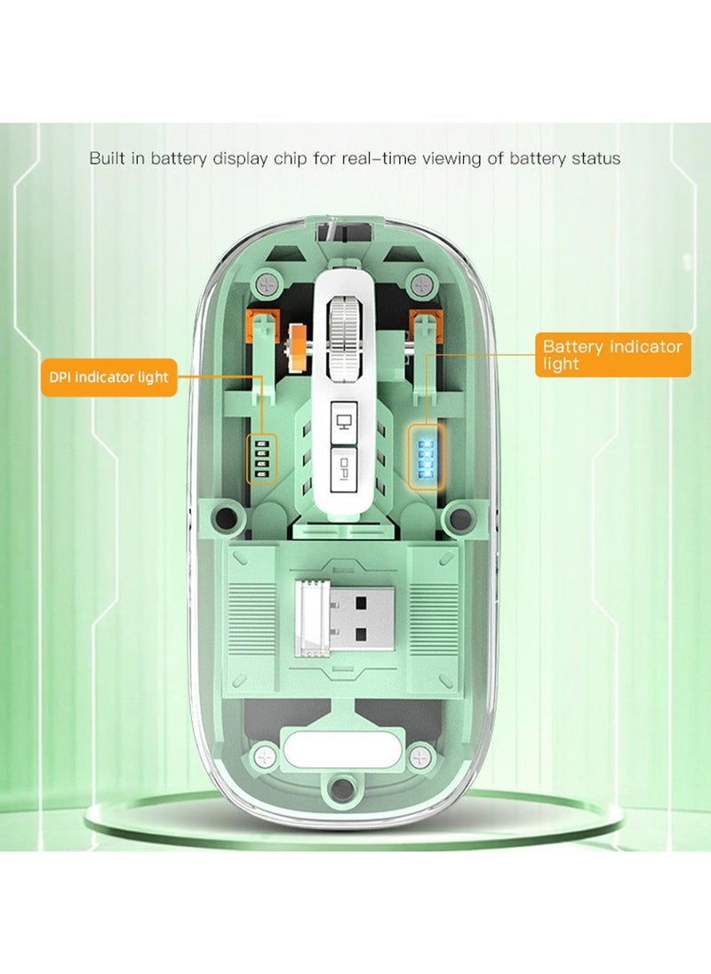 Wireless Bluetooth Mouse, Slim Dual Mode (Bluetooth 5.1 + USB 2.4Ghz) Rechargeable Mice with USB Receiver, Transparent Silent Mouse 4 Level Adjustable DPI, For PC, Mac, Laptop (White)